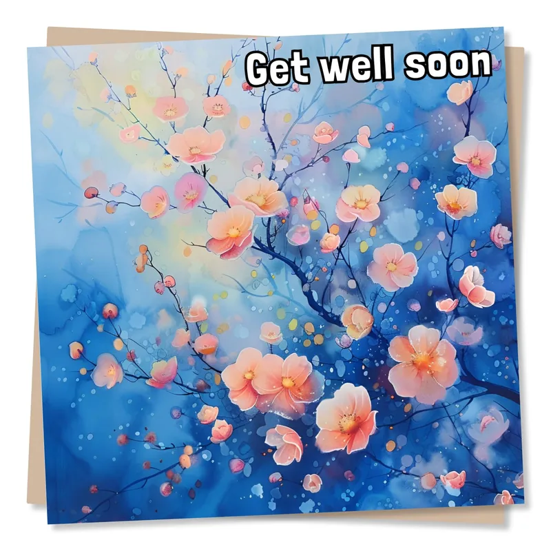 Watercolor Flowers Get Well Card: Soft Blossoms on Blue
