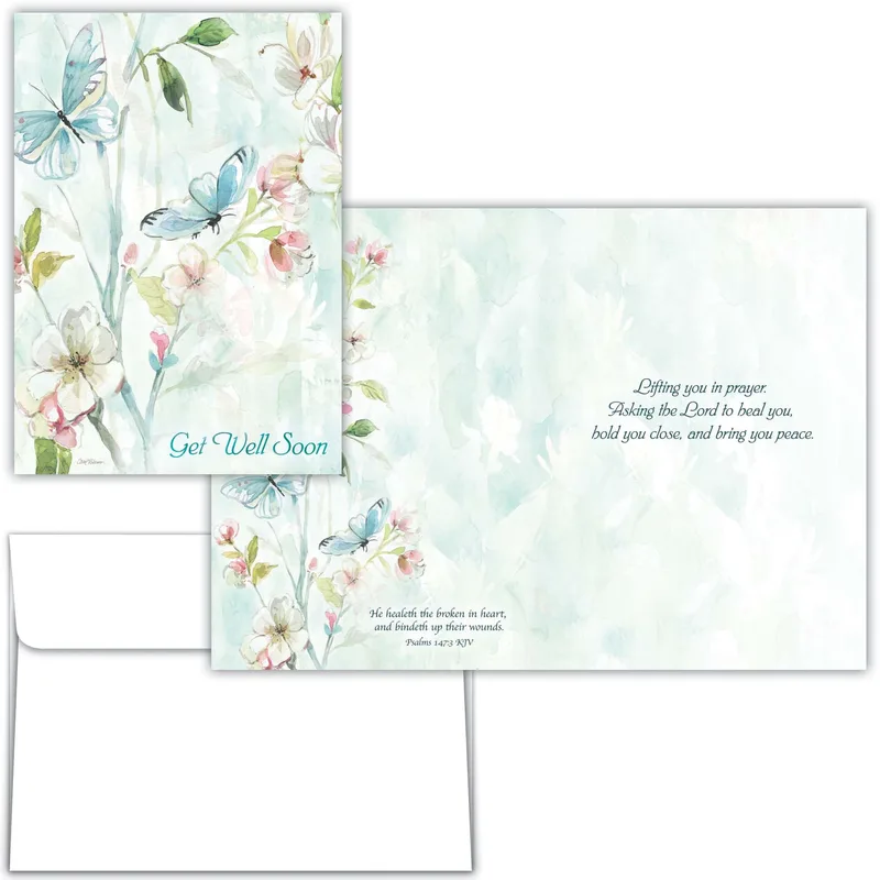 Butterfly Get Well Card: Watercolor Blossoms and Blue Wings