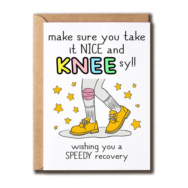 Speedy Recovery Knee Card: a playful get well note