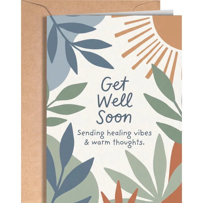 Healing Wishes Card: Boho Leaves and Sun Get Well Card