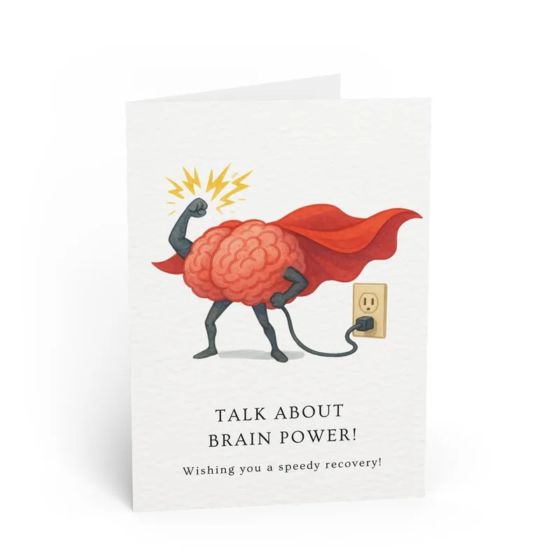 Brain Power Get Well Card: A Cheerful Cape-Wearing Brain