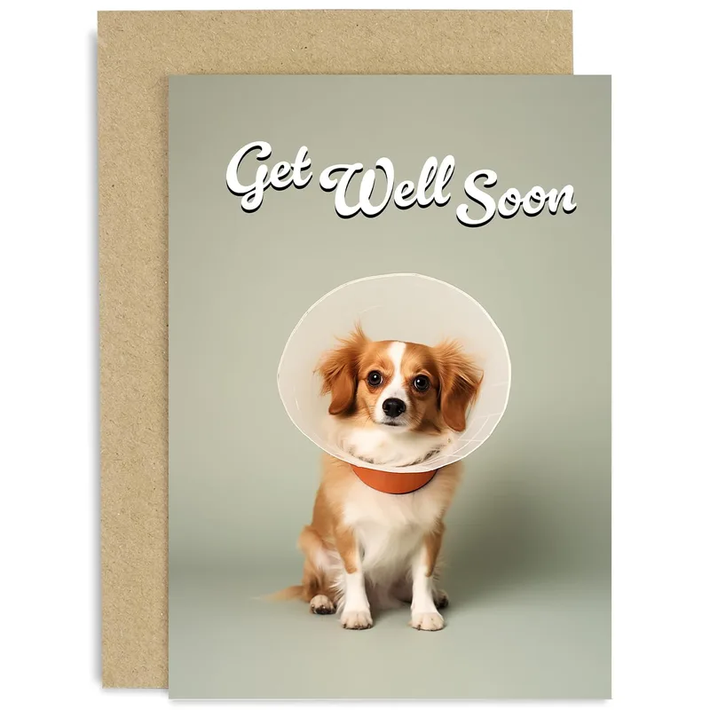 Recovering Dog Card: Get Well Soon With a Cone-Wearing Pup