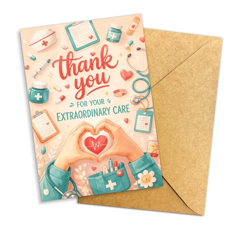 Pastel Medical Icons Heart Card: Thank You for Extraordinary Care