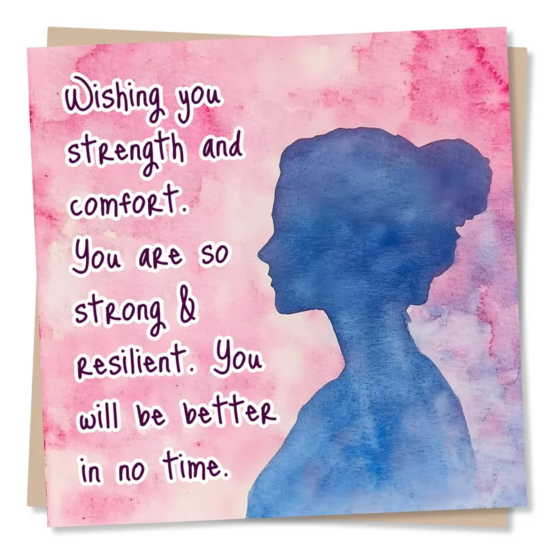 Strength and Comfort Card: Blue Silhouette on Pink Watercolor