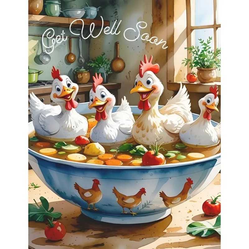 Chickens in Soup Card: A Cozy Get Well Soon Wish