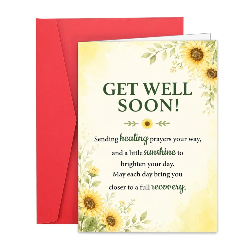 Healing Prayers Card with Sunflowers and Get Well Wishes
