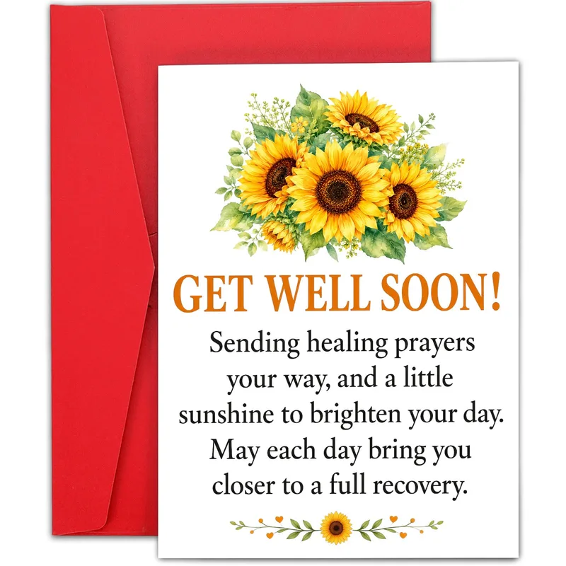 Get Well Soon Sending Card With Yellow Sunflowers