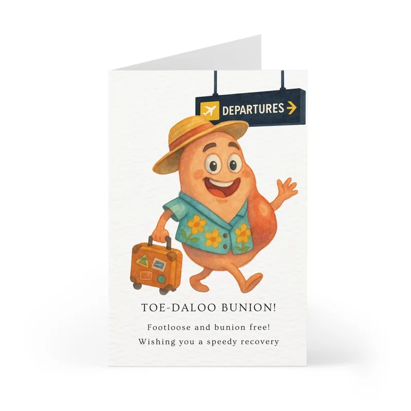 Bunion Surgery Recovery Card with a Cheerful Travel Theme