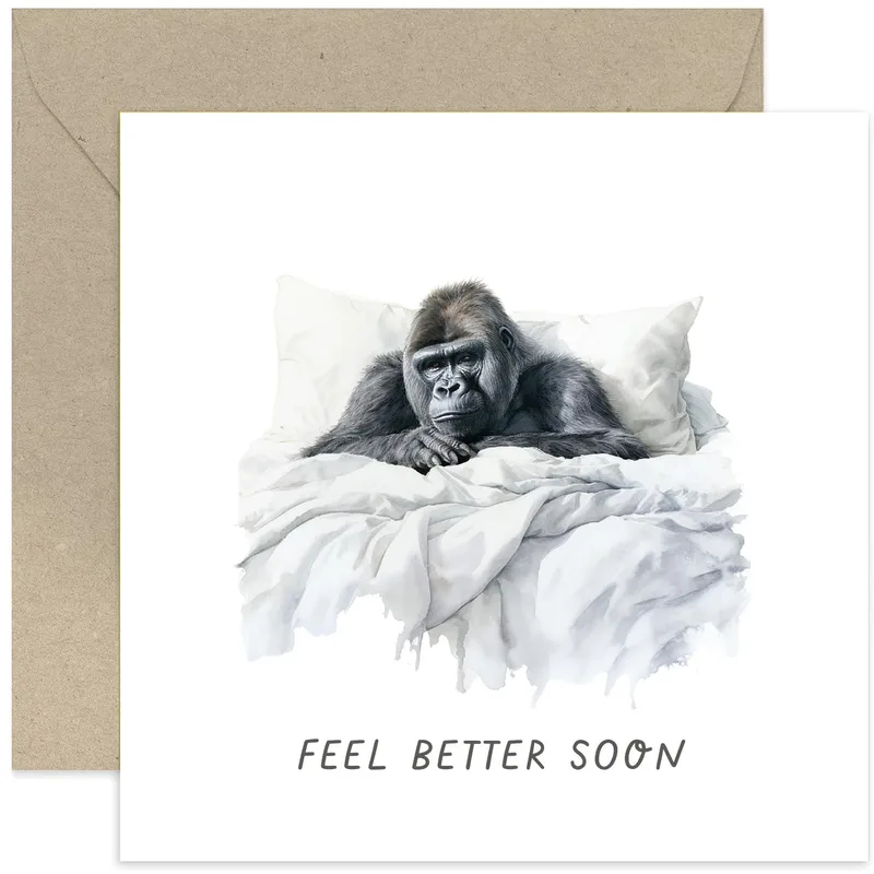 Get Well Gorilla Card: A Sleepy Ape for Sick Days