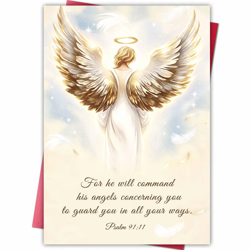 Guardian Angel Card with Golden Wings and Psalm 91:11