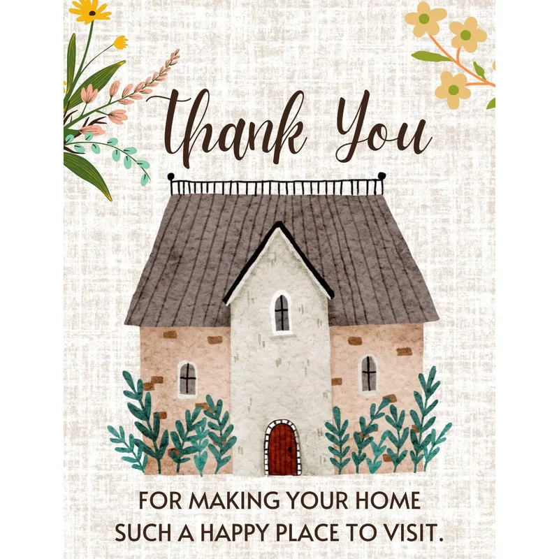 Thank You Home Card: Cottage Illustration for Grateful Guests
