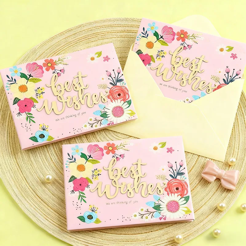 Best Wishes We are thinking Card with Pink Floral Artwork