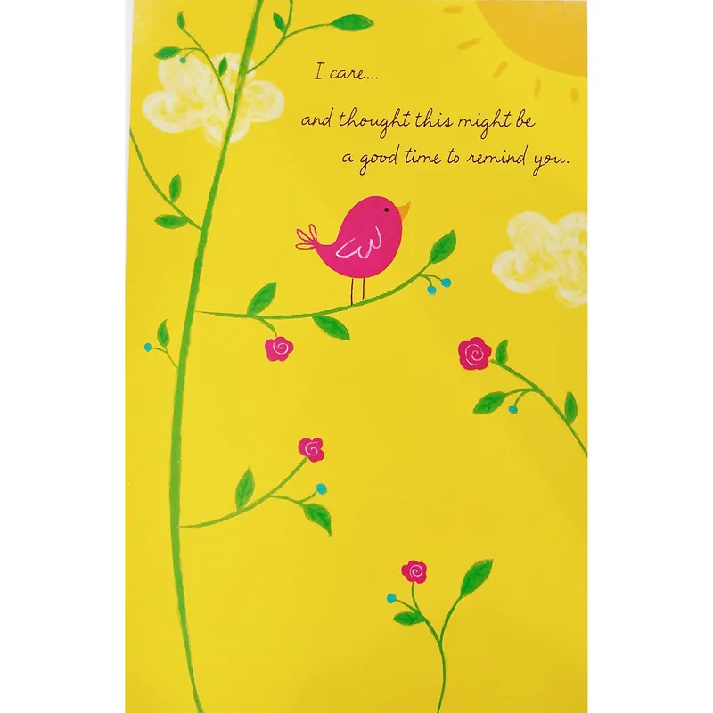 Sweet Reminder Card: A Pink Bird on Yellow