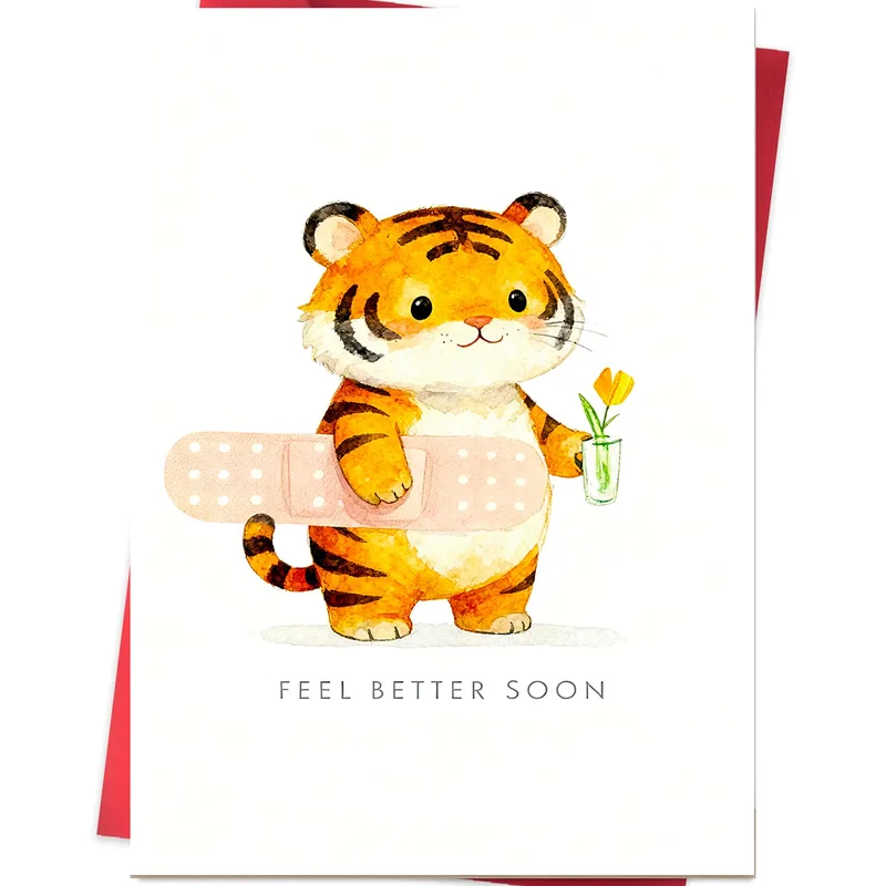 Get Well Tiger Card with Watercolor Baby Tiger and Bandage