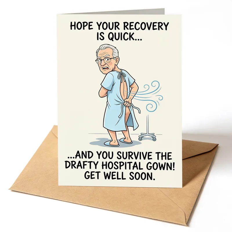 Hospital Gown Get Well Card for a Funny Recovery Wish