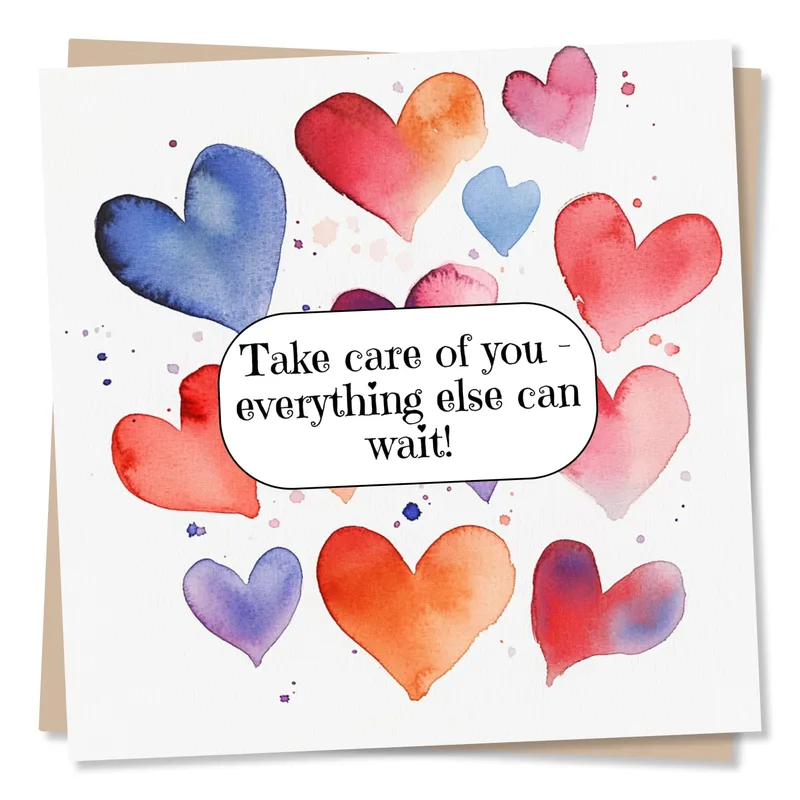 Take Care Card for Recovery with Watercolor Hearts Cluster