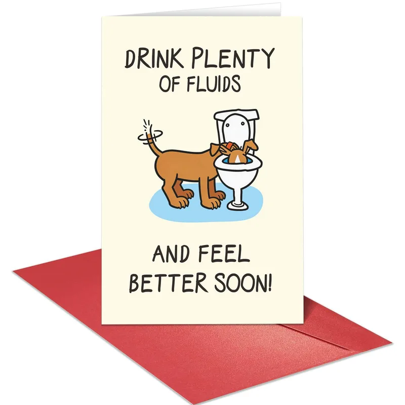 Cartoon Dog Drinking Toilet Card for a Sick Friend