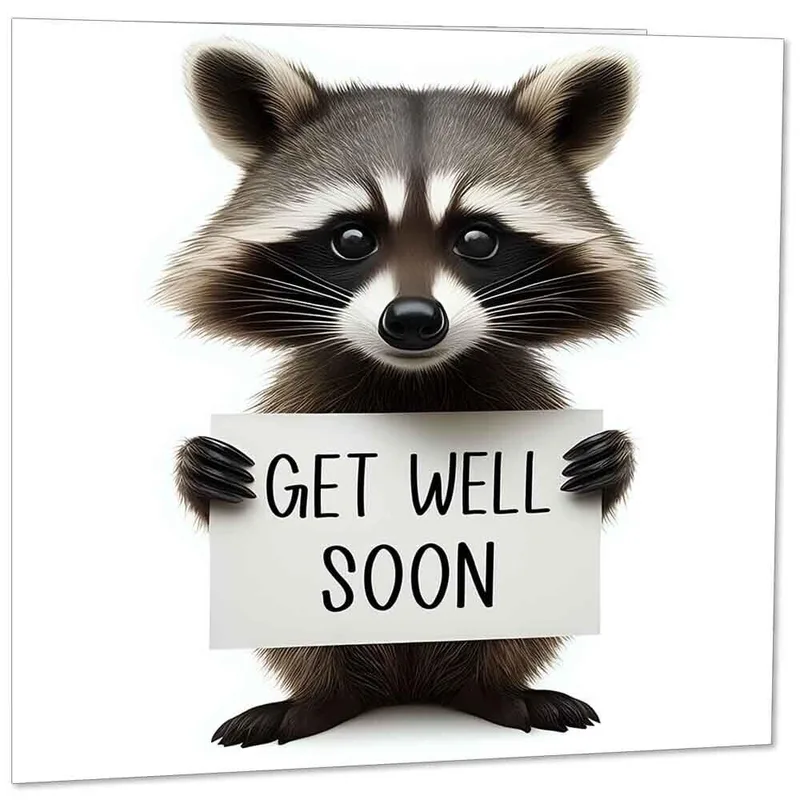 Cute Raccoon Card for a Speedy Recovery with Sign Artwork