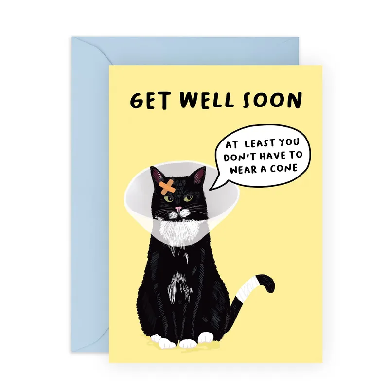 White Cat Bandage Get Well Card for Surgery Recovery Humor