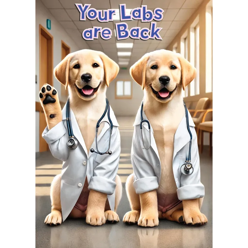 Labradors White Coats Get Well Card for a Quick Recovery