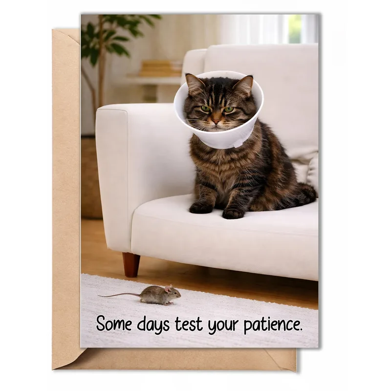 Realistic Cat Cone Get Well Card for Surgery Recovery
