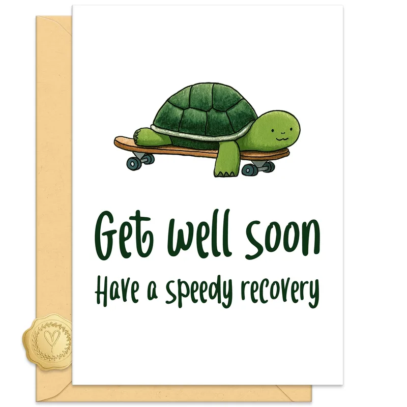 Green Turtle Skateboard Get Well Card for Speedy Recovery