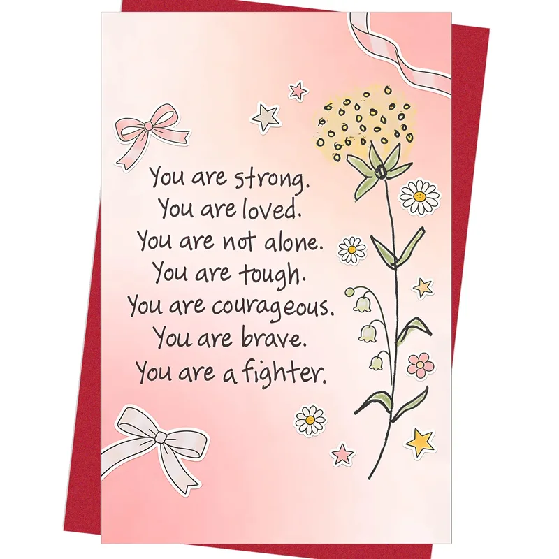 Drawn Wildflowers Pink Cancer Support Card for Strength