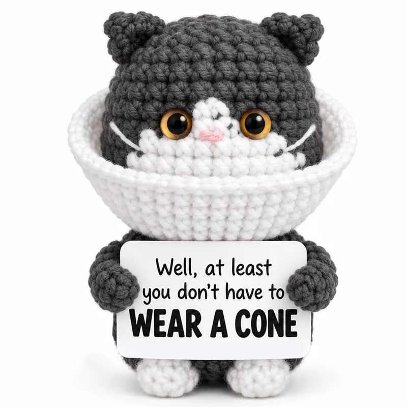 White Cat Cone Get Well Card for Surgery Recovery Humor