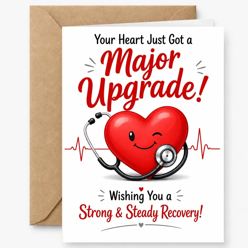 Red Heart Stethoscope Get Well Card for Cardiac Surgery Recovery
