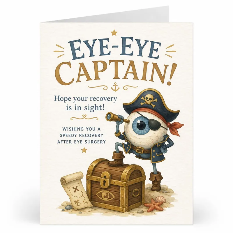 Pirate Eye Character Get Well Card for Surgery Recovery Humor