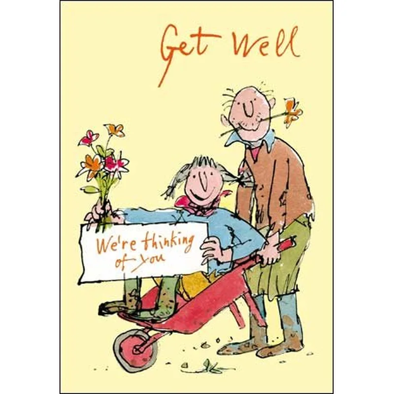 Couple Pushing Wheelbarrow Get Well Card for Recovery Support