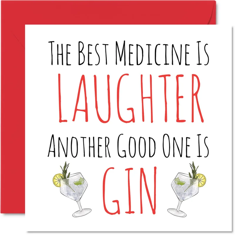 Red Gin Glasses Get Well Card for Laughter Lovers
