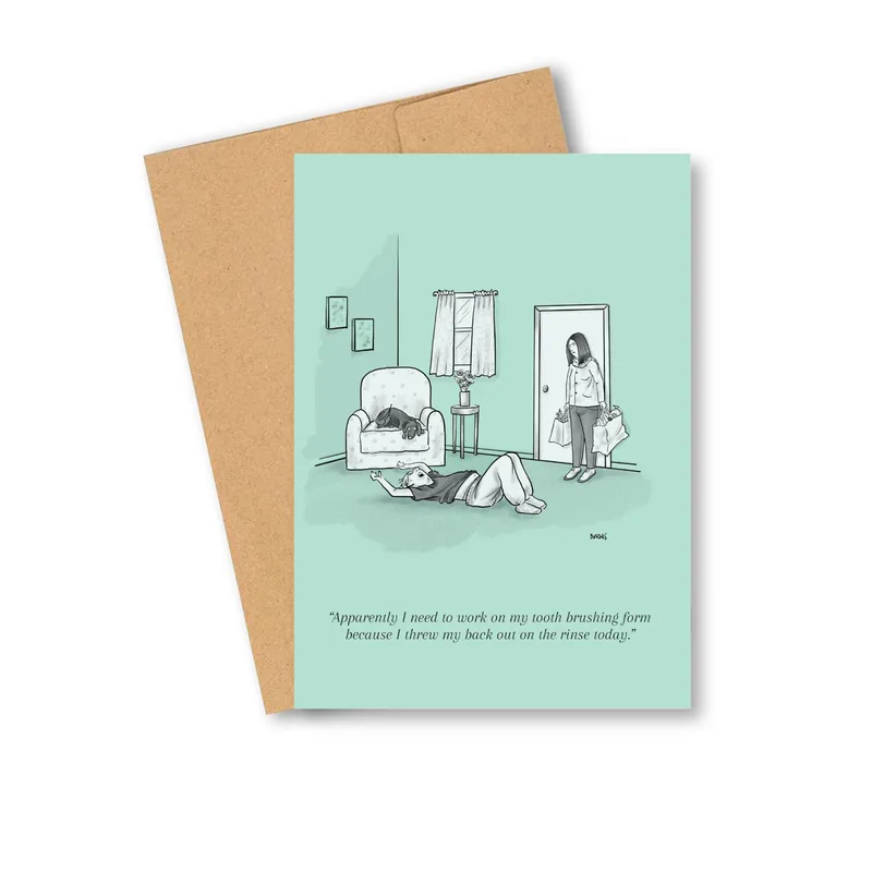 Mint Person Floor Get Well Card for Back Injury Humor