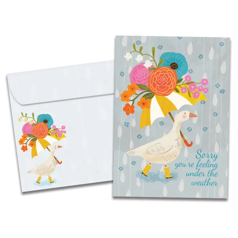 Duck Flower Umbrella Get Well Card for Rainy Day Recovery