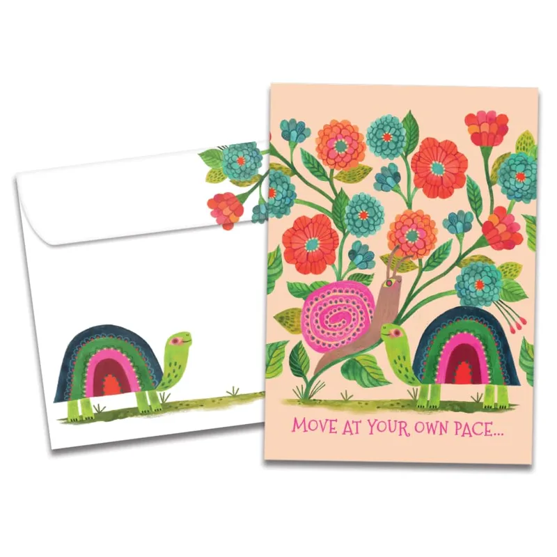 Floral Rainbow Snail Encouragement Card for Slow Recovery