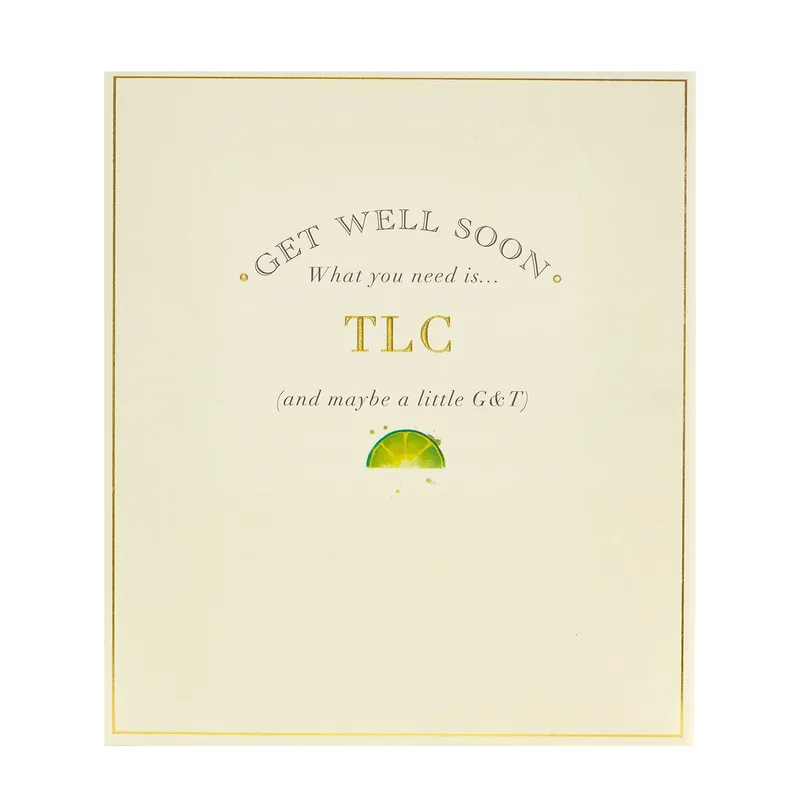 Gold Border Lime Get Well Card for Someone Who Needs TLC