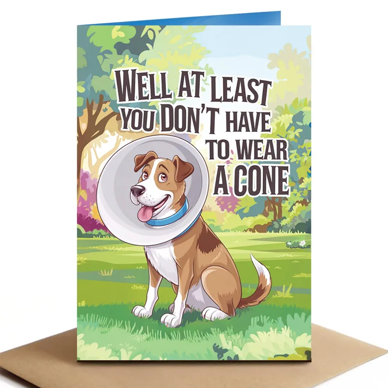 Beagle Dog Cone Get Well Card for Surgery Recovery Support