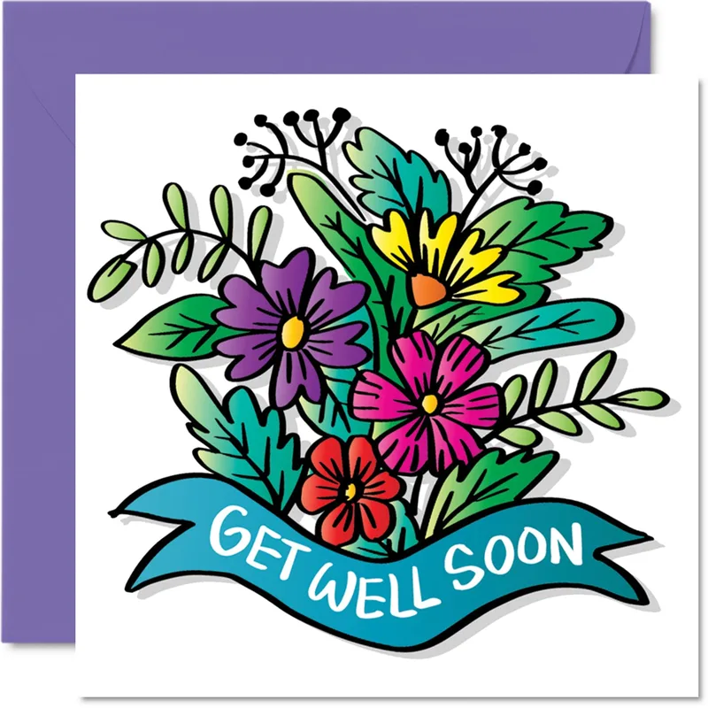 Flower Bouquet Banner Get Well Card for Recovery Support