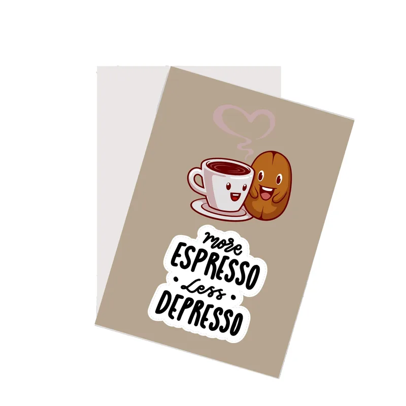 Coffee Cup Bean Sticker Card for a Cheerful Recovery