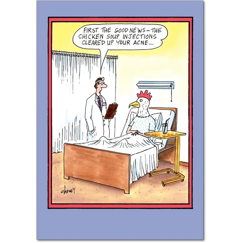 Chicken Doctor Bed Get Well Card – Greeting Card in natural