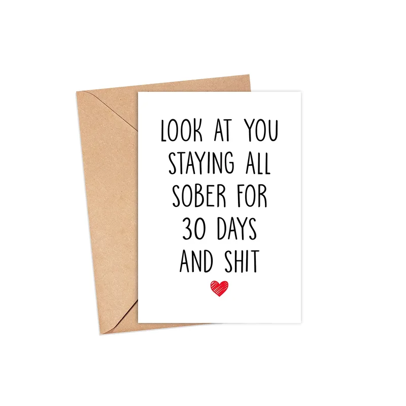 Kraft Envelope Black Sobriety Card Celebrating 30 Days Milestone