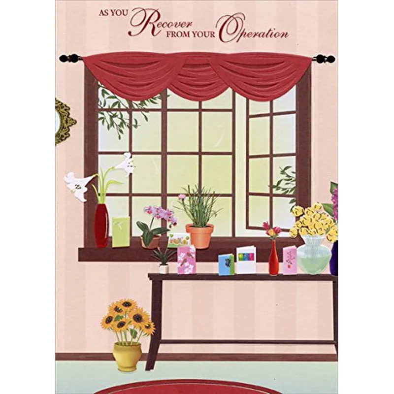 Flower Pots Red Get Well Card for Surgery Recovery