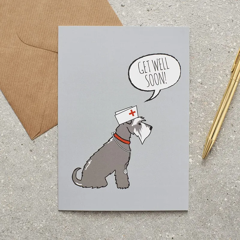 Schnauzer Nurse Hat Get Well Card for Recovery