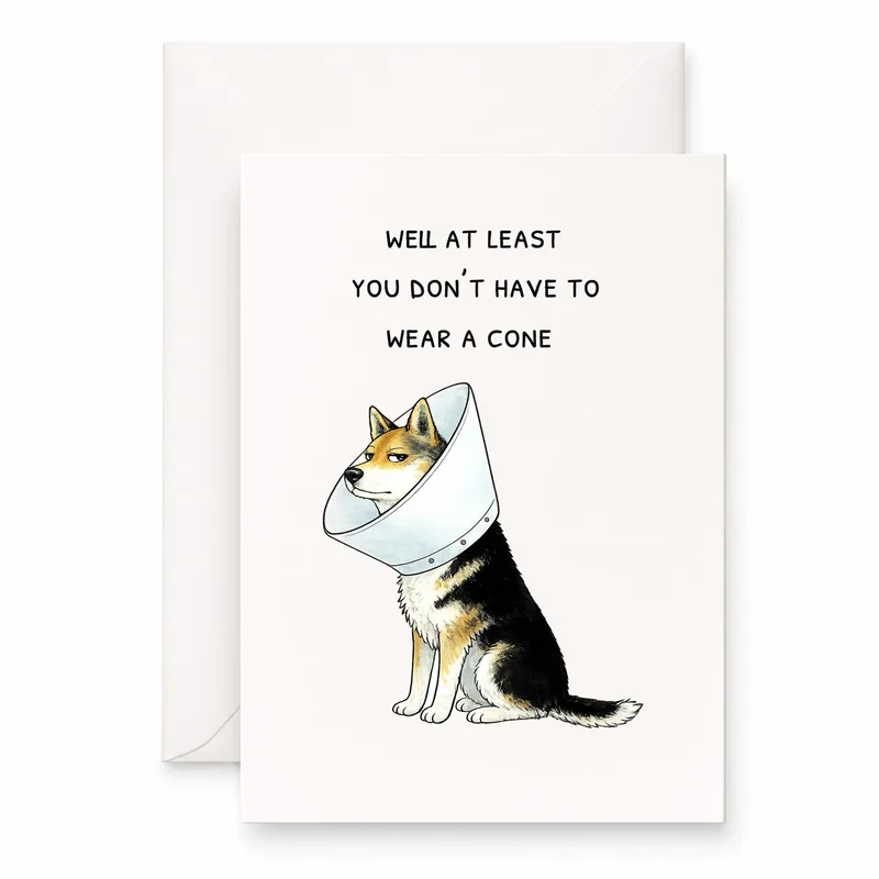 Shiba Dog Cone Get Well Card for Surgery Recovery Humor
