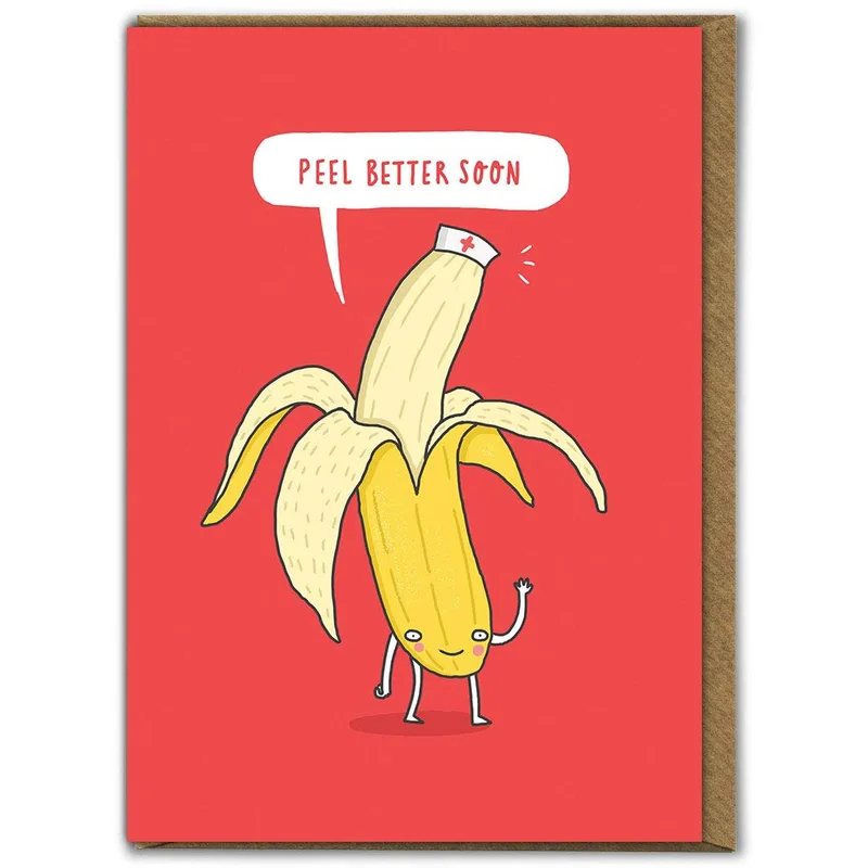 Nurse Red Background Get Well Card for a Banana Nurse