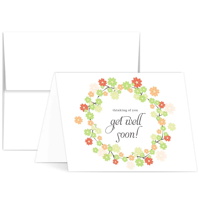 Wreath White Card Get Well Card Floral Border Encouragement