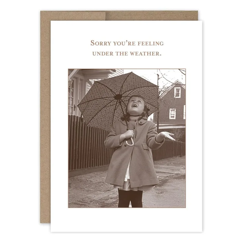 Sepia Person Umbrella Get Well Card for a Gentle Recovery
