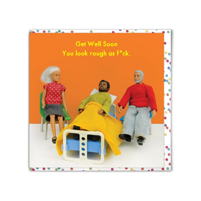 Background Dolls Figures Get Well Card for a Rough Recovery