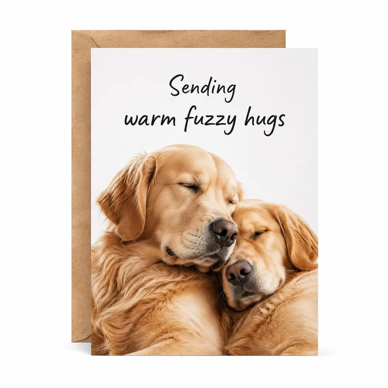 Golden Retrievers Hugging Love Card for Sending Warm Fuzzy Hugs