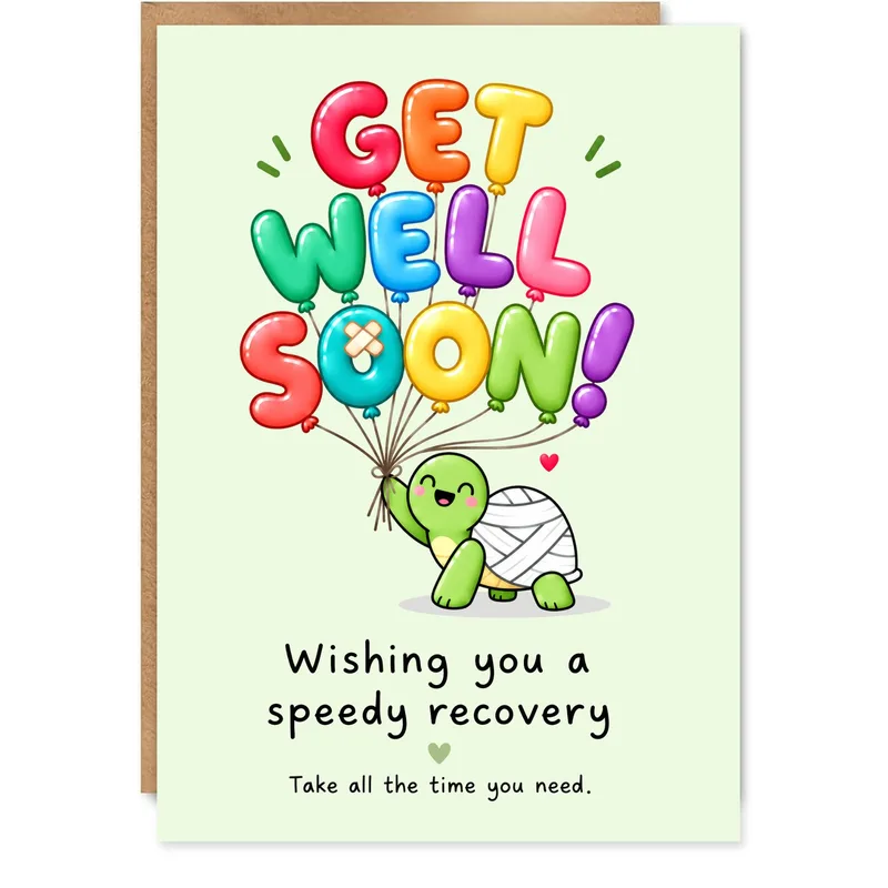 Colorful Balloons Turtle Get Well Card for Surgery Recovery